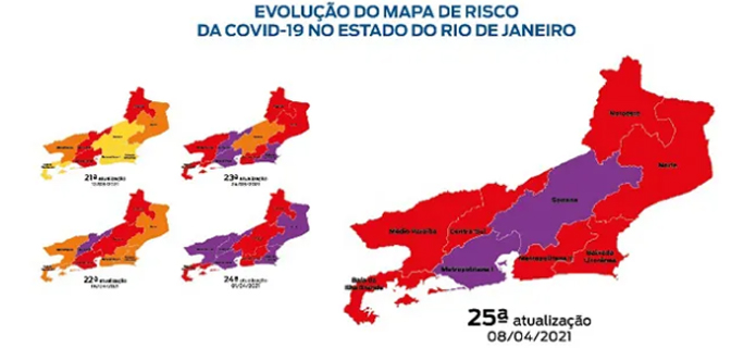 Covid-19: Mapa atual do Estado RJ também coloca Friburgo em bandeira roxa