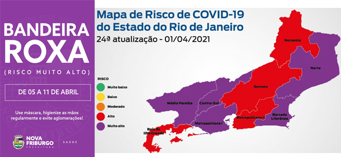 Covid: Friburgo com bandeira roxa para Prefeitura e vermelha para o Estado