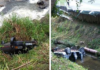 Dois veículos caem no rio além de outros 3 acidentes em Friburgo