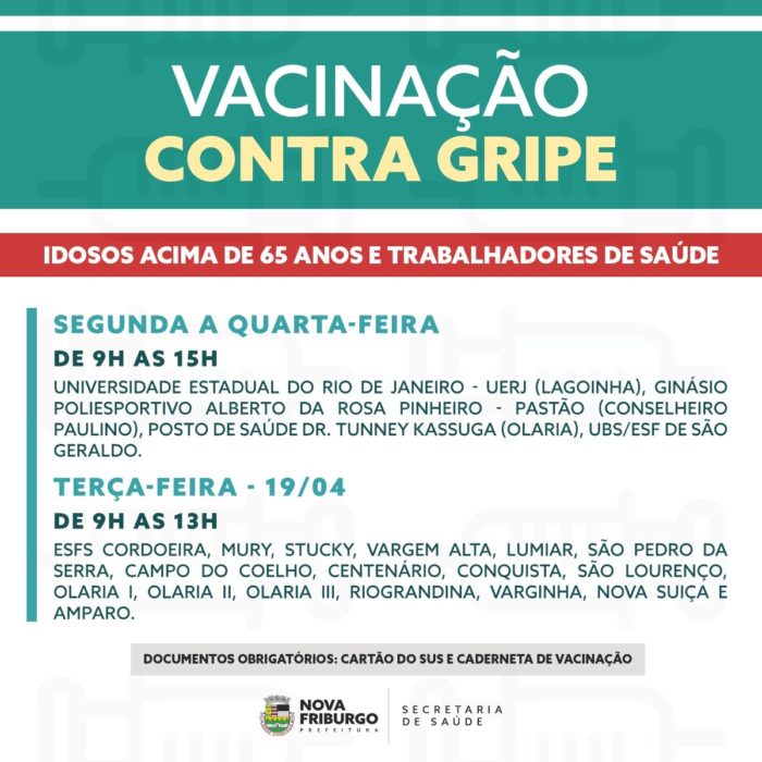 Friburgo: Vacina contra a gripe H1N1 em idosos terá 6 locais, um deles em  drive thru no Anchieta : Nova Friburgo em Foco – Portal de Notícias